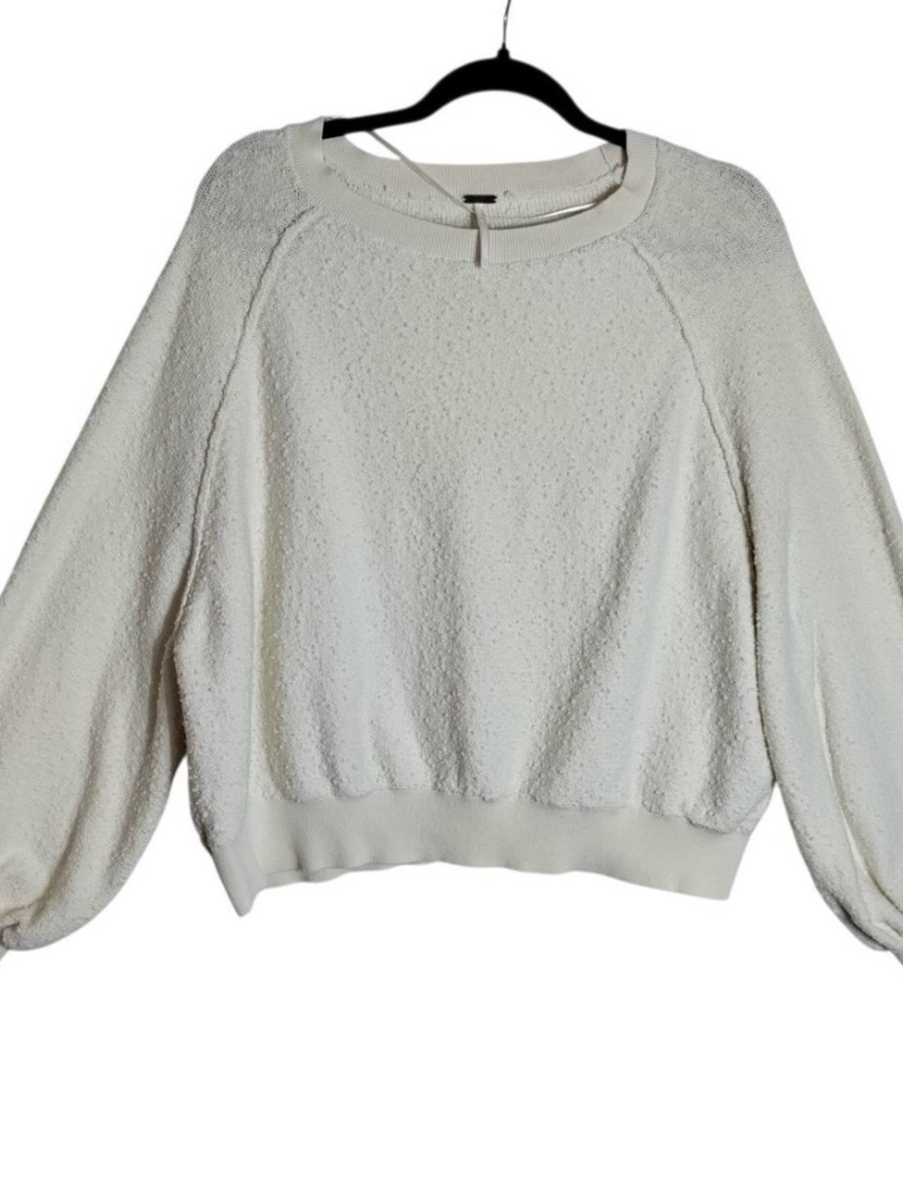 Free People Cream Textured Long-Sleeve Pullover Sweatshirt